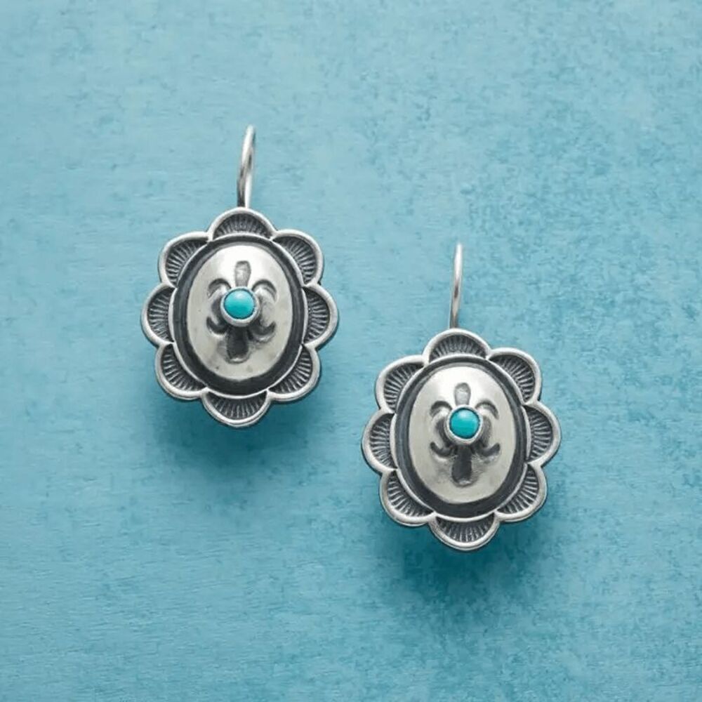Western Boho Turquoise Lotus Earrings - Picture 2 of 5